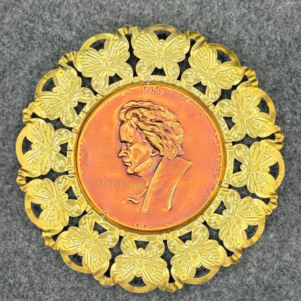 Vintage Composer Wall Hangings Tin Copper Tone Medallion Art Made England 6